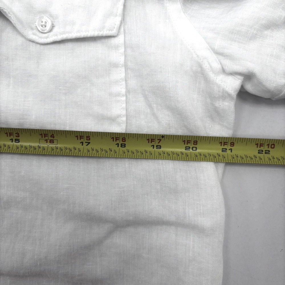 Perry Ellis Mens White 100% Linen Short Sleeve Button Down Shirt Size M Pocket - Picture 7 of 9